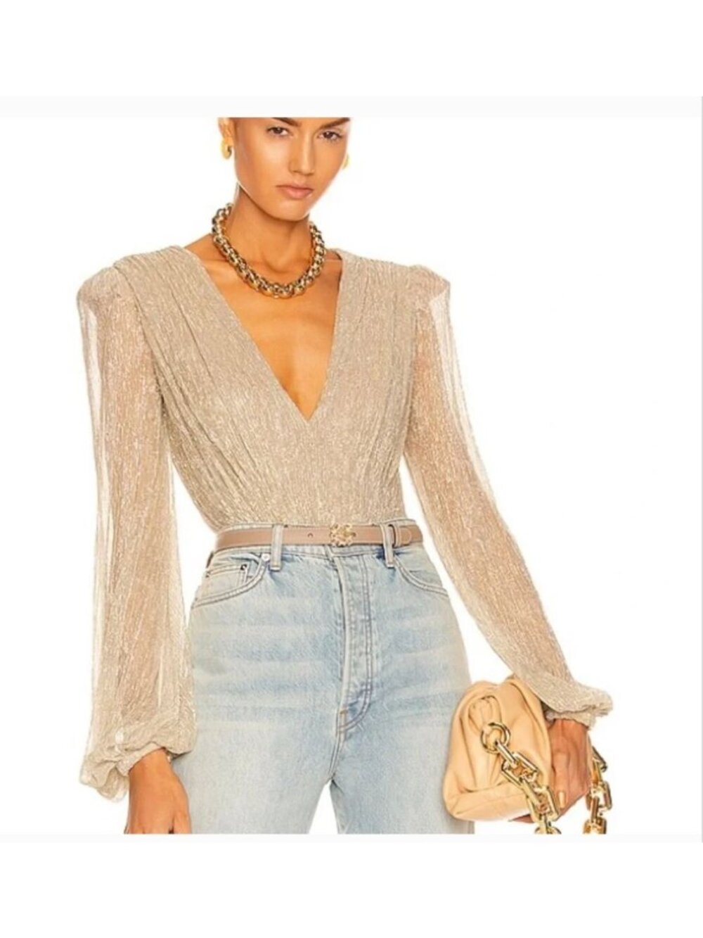 Patbo | Lurex Plunge Bodysuit | Gold NWT Size XS